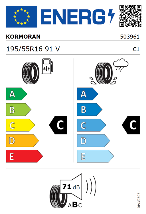 Tyre Label for Kormoran Road Performance 195/55R16 91V