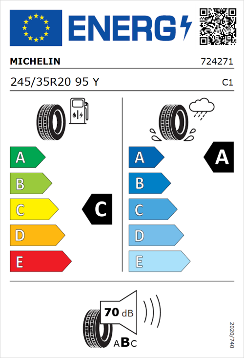 Tyre Label for Michelin Pilot Sport 3 245/35R20 95Y