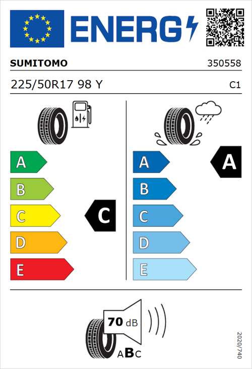 Tyre Label for Sumitomo HTR Z5 225/50R17 98Y
