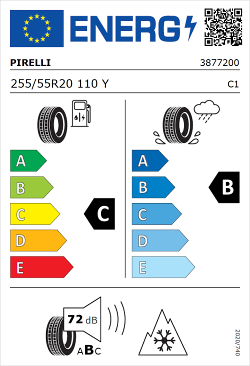 Tyre Label for Pirelli Scorpion Verde All Season 255/55R20 110Y