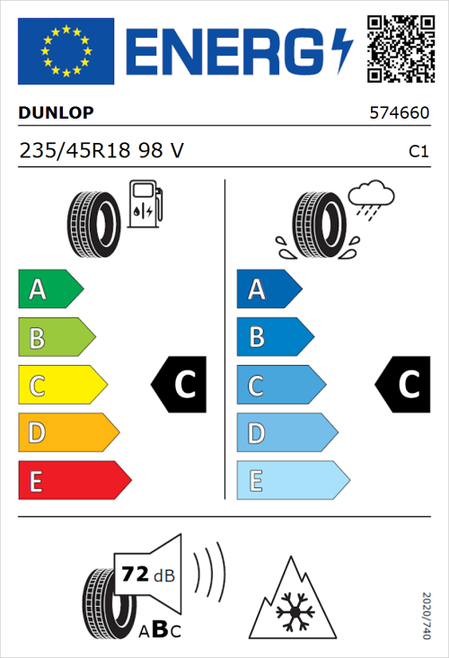 Tyre Label for Dunlop SP Winter Sport 5 235/45R18 98V